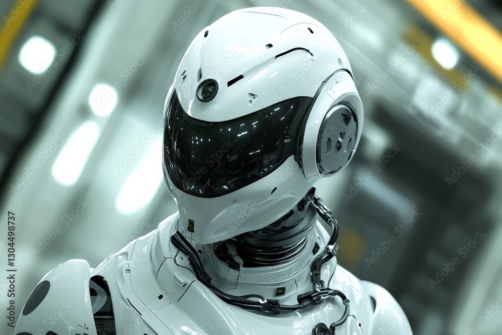 Poster advanced humanoid robot with intricate design showcased in a high-tech laboratory environment
