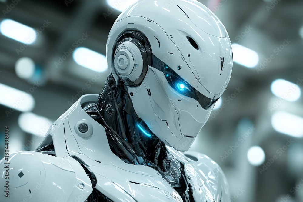Aufkleber advanced humanoid robot with glowing blue eyes in a modern laboratory setting