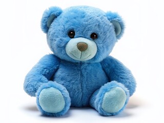 Obraz premium Cute Blue Teddy Bear on Yellow Background - Plush Toy Stock Photo