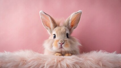 Cute Bunny Peeking Pink Wall - Adorable Easter Rabbit Portrait