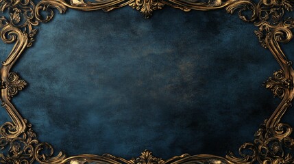 Ornate Vintage Frame with Dark Blue Background and Golden Accents