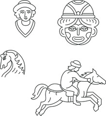 Vector set of decorative ornamental motifs with horse and a man