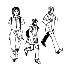 young girls design, print, illustration, sketch, black line