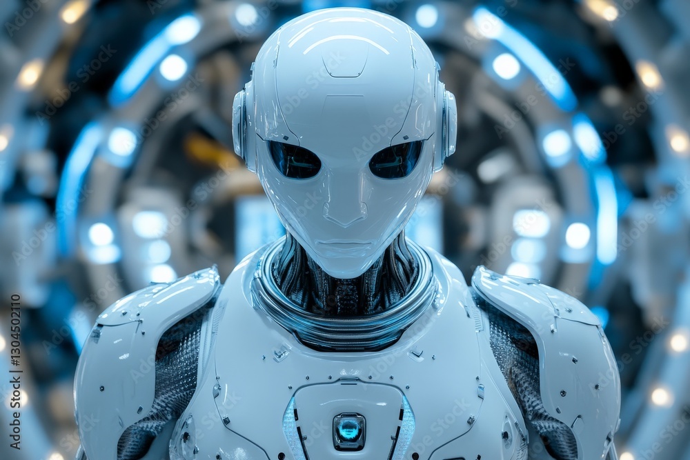 Aufkleber futuristic humanoid robot with sleek design and illuminated background in a high-tech environment