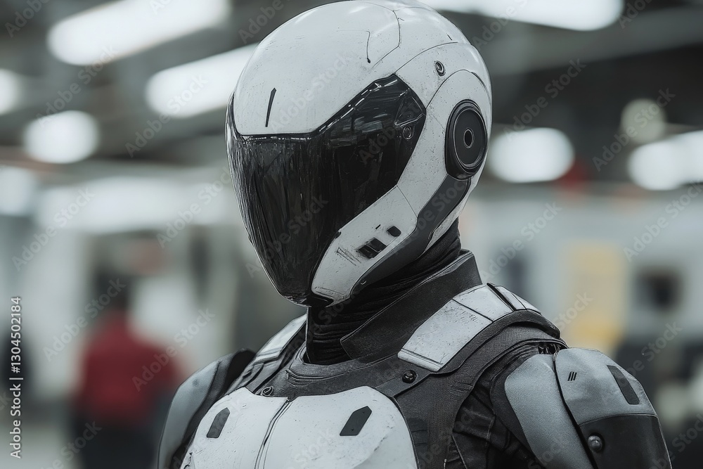 Poster futuristic humanoid robot in a high-tech environment with a sleek design and advanced features