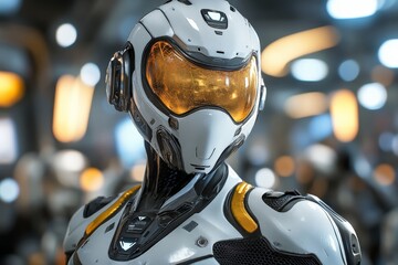 Fototapeta premium Futuristic robot design showcases advanced technology in a modern assembly environment