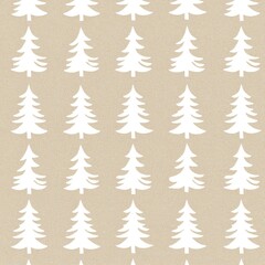 Obraz premium Seamless beige pattern with white Christmas trees. (1)