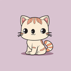 Cute cartoon cat isolated on a purple background. Vector illustration.