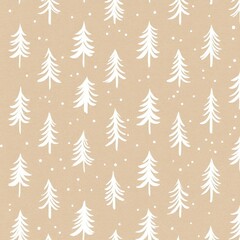 Obraz premium Seamless beige winter pattern with white stylized pine trees and snow.