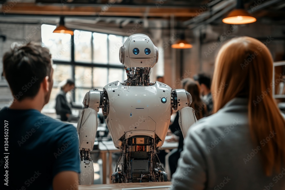 Leinwandbilder robots demonstrate advanced technology during a workshop in an urban studio filled with participants