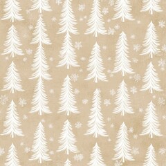 Obraz premium Seamless Kraft Paper Christmas Tree Pattern.