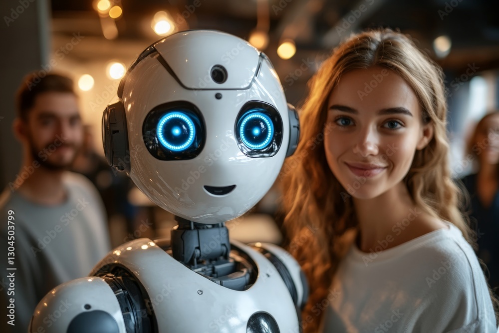 Leinwandbilder robots and humans interact at a technology expo showcasing advancements in artificial intelligence