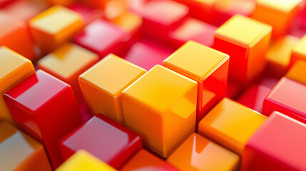 Fototapeta premium Colorful blocks in bright shades of red, orange, and yellow create an engaging abstract pattern for visual enjoyment and artistic inspiration