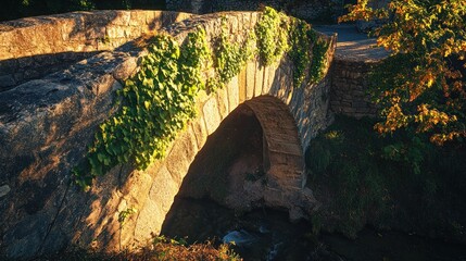 Ancient Stone Bridge, Autumn Sunlight