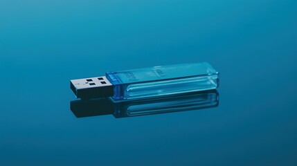 Fototapeta premium Blue USB Stick with Glossy Plastic Surface Reflections