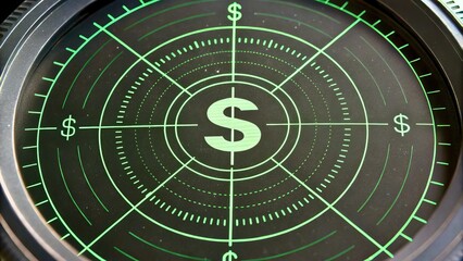 Naklejka premium High-Tech Dollar Symbol with Green Target Design in Futuristic Style
