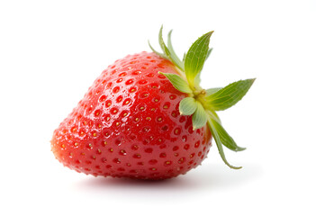 a close-up of fresh strawberries on a white background. The berries are bright red, juicy, with small seeds on the surface, which emphasizes their naturalness and freshness. . White background