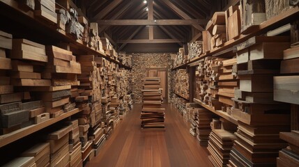 Fototapeta premium A Warehouse of Wooden Treasures: A Vast Collection of Lumber