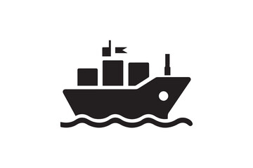 Obraz premium Container cargo ship black color vector silhouette illustration isolated in white background