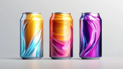 A sleek, modern aluminum drink can mockup, featuring a vibrant, eye-catching design and a glossy, reflective finish, is ready for your brand is next marketing campaign.