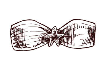 Hand drawn sketch of bandeau bikini top with starfish detail in monochrome vintage style