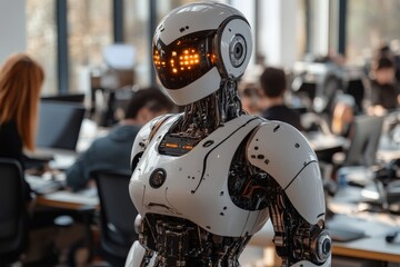 Fototapeta premium Robotic innovation showcased in modern workspace during collaborative technology development