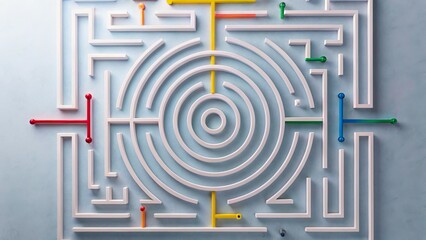 Creative Labyrinth Design with Colorful Elements on a Light Background