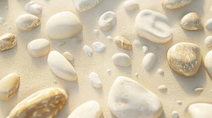 Sandy Beach Pebbles on a Neutral Background