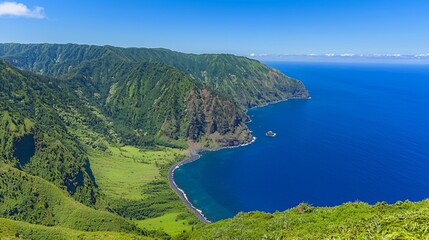 Fototapeta premium Coastal Cliffs and Lush Green Hills Overlooking a Deep Blue Ocean
