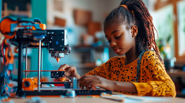 Girl and the Future: Young Inventor with 3D Printer at Home - STEM Education Project