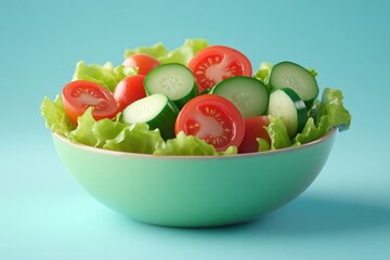 Fresh Salad Composed Of Tomatoes Cucumbers And Green Lettuce