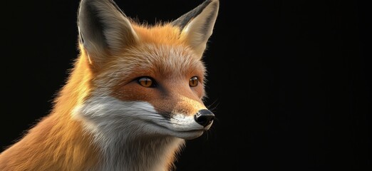 Fototapeta premium Realistic close-up of a fox with detailed fur and expressive eyes against black background