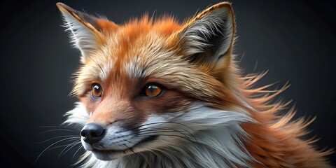 Obraz premium Detailed macro shot highlighting the bushy reddish fur and vibrant features of a fox in a natural setting