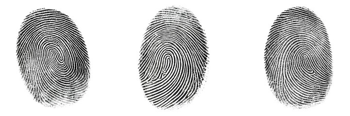 set of human ink fingerprint isolated on white or transparent png