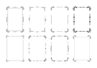 Decorative black frames. Retro calligraphic ornamental frame, vintage black and white rectangle ornaments and ornate border. Decorative wedding frames, antique museum isolated image borders.