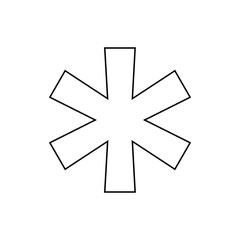 Outline * asterisk sign, isolated vector on transparent background