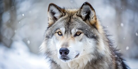 Obraz premium Wolf in a Dense Wintery Landscape Showcasing Stunning Gray and White Fur wallpaper, background, AI, 