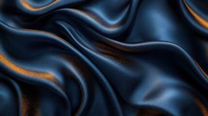 Fototapeta premium Draped navy blue silk fabric with gold accents