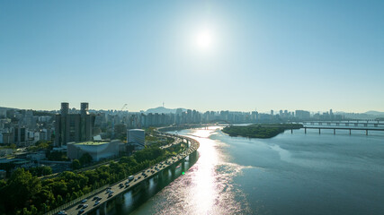 Aerial View Youido Hangang River Seoul City South Korea