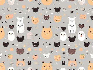 Diverse Faces Pattern Showcasing Unique Expressions and Emotions in a Vibrant and Artistic Design