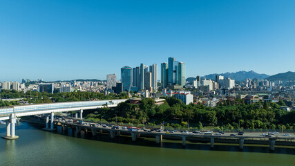 Aerial View Youido Hangang River Seoul City South Korea