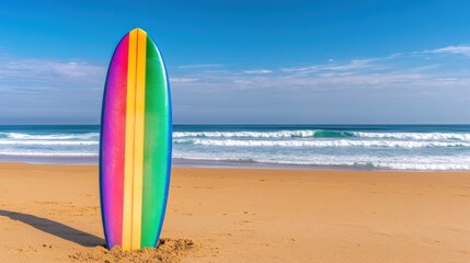 Vibrant Surfboard on Sunny Beach Paradise