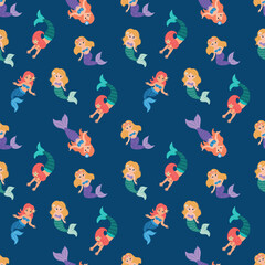 Seamless pattern with little mermaids. Design for fabric, textile, wallpaper, packaging