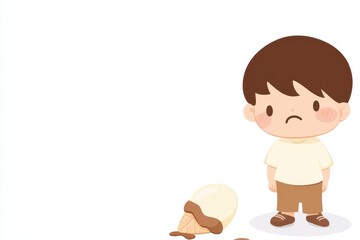 Sad Child Standing Beside Fallen Ice Cream Cone Illustrating Disappointment