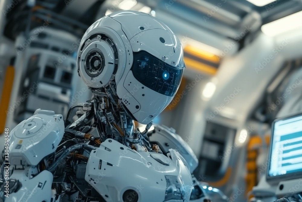Aufkleber Futuristic robot designed for advanced technology tasks in a high-tech laboratory setting during daylight hours
