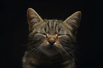 Close-up Portrait of a Tabby Cat on a Black Background. Generative AI