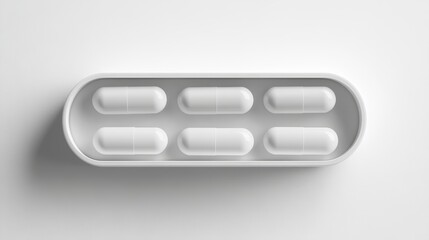 A realistic mockup of a pill box, featuring a sleek design with compartments for daily medications, resting against a pristine white background.