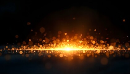 Arte digital abstracto, un fondo oscuro con una explosión de luz dorada y efectos bokeh