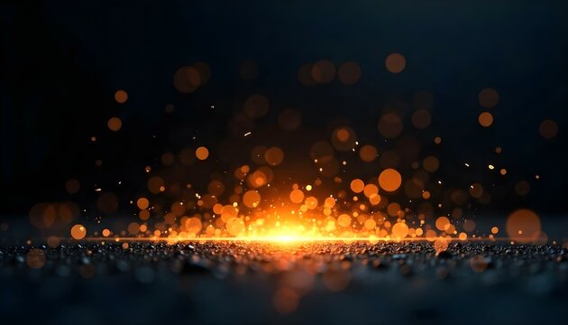 Arte digital abstracto, un fondo oscuro con una explosi&oacute;n de luz dorada y efectos bokeh