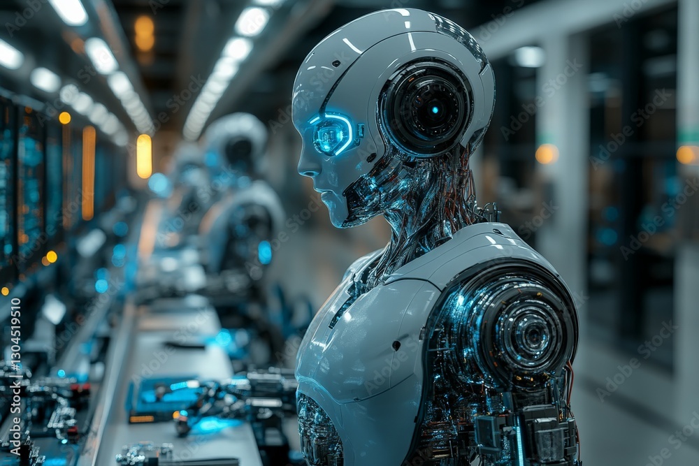 Aufkleber advanced robotic assembly in a modern technology facility showcasing cutting-edge artificial intelli